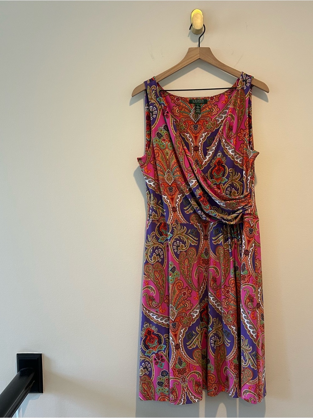 Lauren Ralph Lauren Paisley Dress Midi Sleeveless Wrap-Effect Pink & Purple